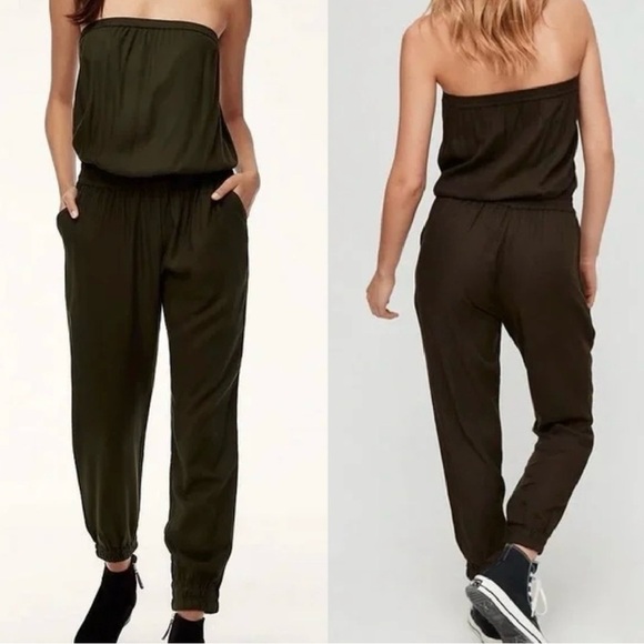 azure skies Pants - Azure Skies Tabata Strapless Jumpsuit Playsuit Romper Olive Green Size Medium